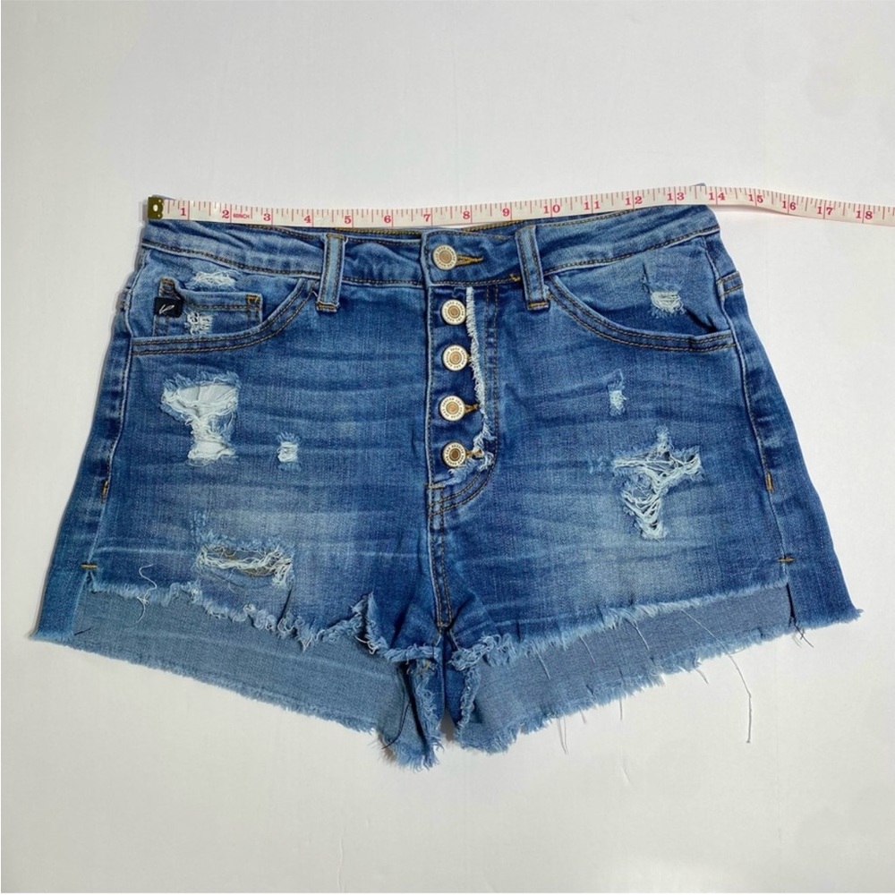 KANCAN High Rise Button Fly Denim Shorts | Distressed Raw Hem | Size 9/28 - Picture 8 of 10